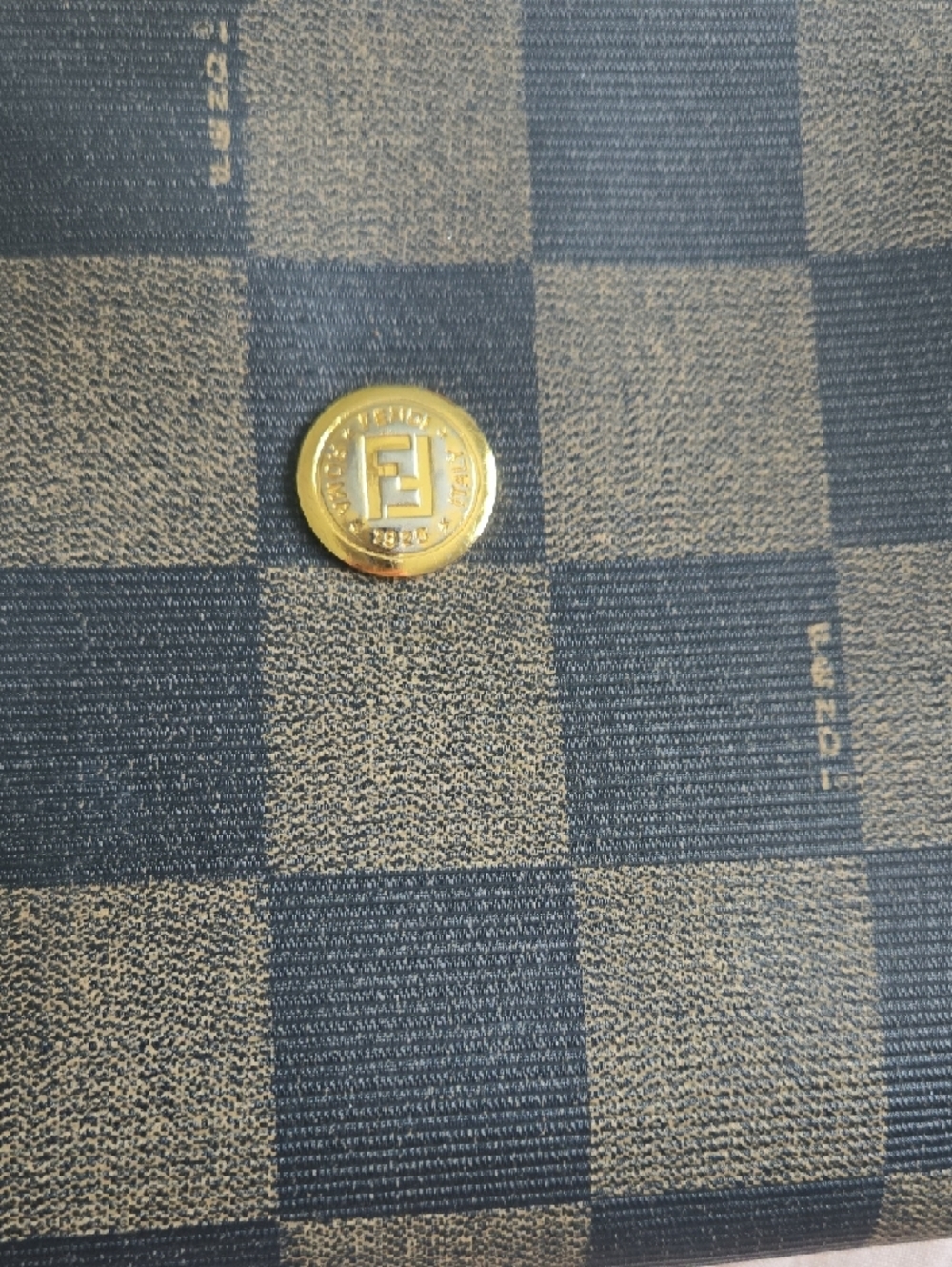 Fendi Black and Brown Checkered Wristlet with Gold Logo Button - Picture 2 of 5